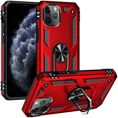 Abbildung von Verco Hybrid Armor Shiel Case für iPhone 11 Pro Max Hülle, extrem robust mit Magnet Fingerring Halter Handyhülle Panzerhülle, Rot