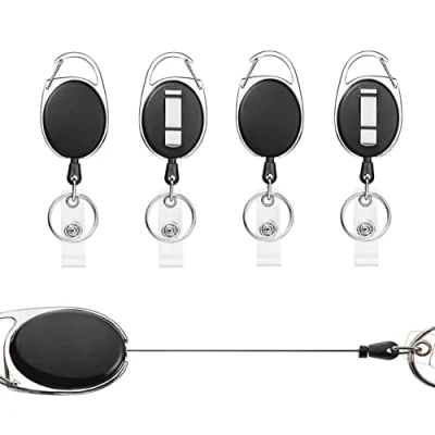 Abbildung von Schlüsselband Ausziehbar, 4 Stück Einziehbarer Ausweishalter,mit Schlüsselring,Gürtelclip,Schlüsselanhänger Ausziehbar Stark,für Kartenhalter Ausweis,Schlüssel,ID Card Holder (Schwarz Stück)