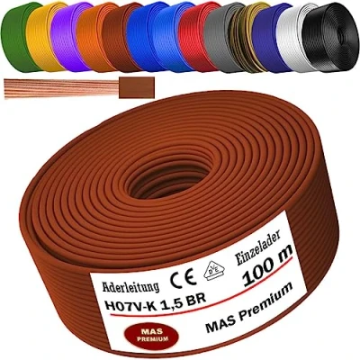 Abbildung von MAS Premium Von 5 bis 100m Aderleitung H07 V K 1x1,5 mm² SW, HBL, GNGE, GN, RT, DBL, BR, OR, GR, WS, VIO, U MAR.BL oder GE Einzelader flexibel (Braun, 100m)