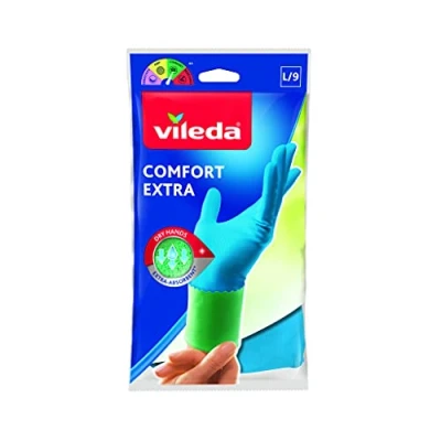 Abbildung von Vileda Comfort und Care Gummihandschuhe mit Kamille Lotion Größe L, 1 Paar