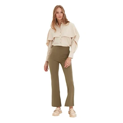 Abbildung von Trendyol, offener Khaki Petite hohe, bestimmte Hose, leichte Khaki, 36