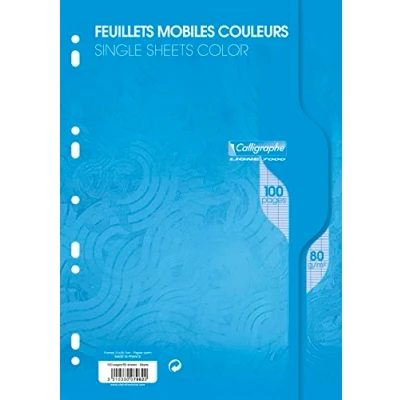 Abbildung von Clairefontaine 7962C Packung mit 50 Blatt Ringbucheinlagen Calligraphe, DIN A4 21x29,7 cm, französische Lineatur, 80g, Blau, 1 Pack