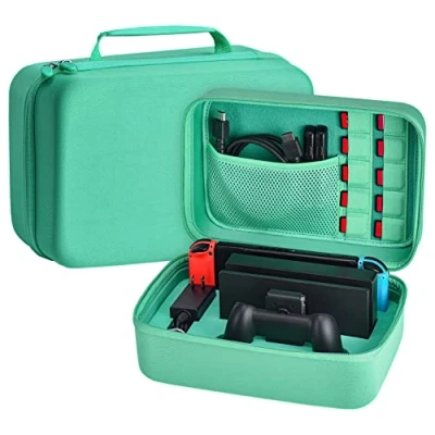Abbildung von Younik Tasche für NS Switch/Switch OLED Deluxe Harte Schalle Hülle die Switch Konsolle, Dock, Netzteil, HDMI Kabel, Pro Kontrolleur und 10 Game Cart (Green)