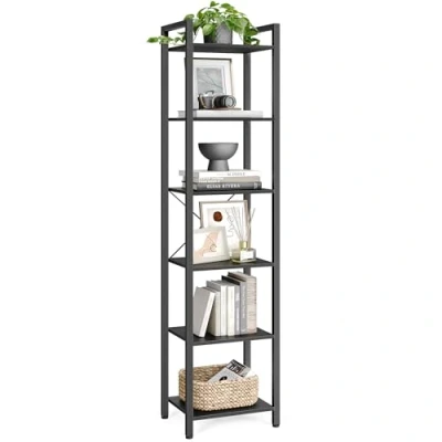 Abbildung von VASAGLE Regal, Bücherregal, Standregal, Aufbewahrungsregal 6 Ebenen, offene Ablagen, Industrie Design, für Wohnzimmer Büro Arbeitszimmer Flur, Stahlgestell, ebenholzschwarz tintenschwarz LLS101B56