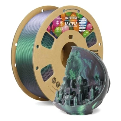 Abbildung von OVERTURE Easy PLA 1.75 mm 3D Druckerfilament, 1kg (2.2 lbs), Verstärkt Zähigkeit PLA, Maßgenauigkeit +/ 0,02 für die meisten FDM Drucker (Shimmer Dunkelgrün)