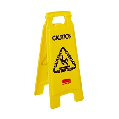 Abbildung von Rubbermaid Commercial Products 2 Sided Multilingual &#039;Caution Wet Floor&#039; Floor Sign