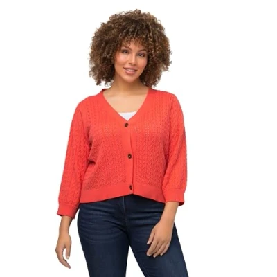 Abbildung von Ulla Popken Strickjacke, Damen, Größe: 54/56, Coral