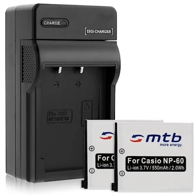 Abbildung von 2 Akkus + Ladegerät (KFZ, Netz) für Casio NP 60 / Exilim EX FS10 S10 S12 Z22 Z25 Z29...Siehe Liste