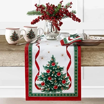 Abbildung von Elrene Home Fashions Villeroy &amp; Boch Toy&#039;s Delight Weihnachtstischläufer, Festliche Tischdekoration, 33 x 178 cm