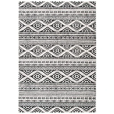 Abbildung von SAFAVIEH Boho Teppich für Wohnzimmer, Esszimmer, Schlafzimmer Tulum Collection, Kurzer Flor, Elfenbein und Schwarz, 122 X 183 cm