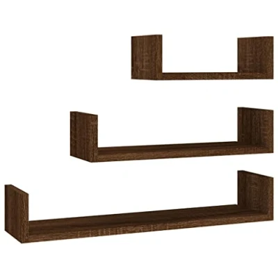 Abbildung von vidaXL Wandregal 3 STK., Wandablage für Schlafzimmer Wohnzimmer Küche, Hängeregal mit viel Platz, Schweberegal Bücherregal Regal, Braun Eichen Optik Holzwerkstoff