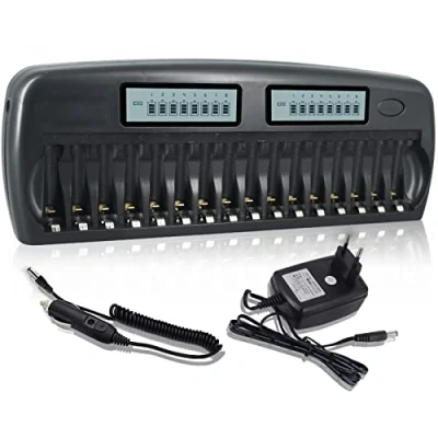 Abbildung von CITYORK 16 Schacht/Slot LCD Display Smart Ladegerät für AA/AAA NiMH/NiCd Akkus mit integriertem IC Schutz und Netzteil (Aufgerüstetes Ladegerät)