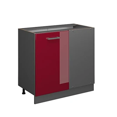 Abbildung von Vicco Eckunterschrank R Line, Bordeaux Hochglanz/Anthrazit, 86 cm ohne Arbeitsplatte