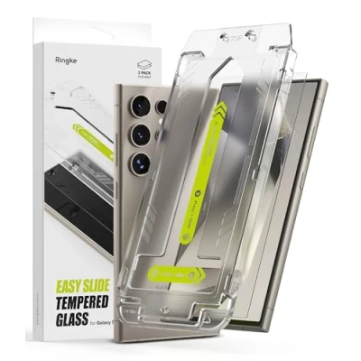 Abbildung von Ringke Easy Slide Glass Screen Protector Kompatibel mit Samsung Galaxy S24 Ultra, 9H Härte Glasfolie, 2 Stück Gehärtetem Glas Schutzfolie einfache Anbringung