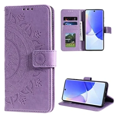 Abbildung von CoverKingz Handy Tasche kompatibel mit Huawei Nova 9 / Honor 50 Handycase Kartenfach Handyschutzhülle Cover Smartphonehülle klappbar Motiv Mandala Lila