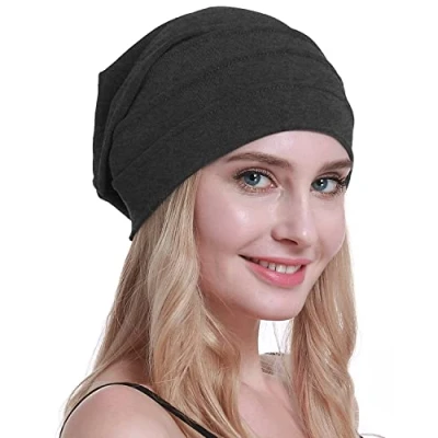 Abbildung von osvyo Baumwolle Chemo Hüte Soft Caps Krebs Kopfbedeckungen für Frauen Haarausfall versiegelt Verpackung DUNKLE Flecken GRAU