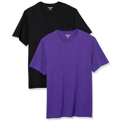 Abbildung von Amazon Essentials Herren Kurzärmliges T Shirt mit Rundhalsausschnitt in normaler Passform, 2er Pack, Dunkelpurpur/Schwarz, M