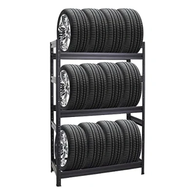 Abbildung von PROREGAL Reifenregal Dino HxBxT 180x120x50 cm Fachlast 150kg bis zu 12 Reifen Schwarz Reifenständer Garagenregal Kellerregal Werkstattregal