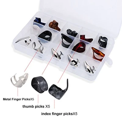 Abbildung von Fingerpicks Gitarre,Daumenplektrum Für Gitarre,Gitarre Fingerschutz Fingerpickaumen Gitarre Plektren ter,15 Stücke Diy Eleksche Astikgitarre Daumen Finger Picks Thumb Pi