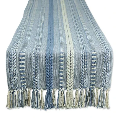 Abbildung von DII Farmhouse Tischläufer Kollektion, geflochten, gestreift, 38,1 x 183,1 cm (38 77 cm, Fransen im Lieferumfang enthalten), Stonewash Blue