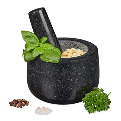 Abbildung von relaxdays Mörser Granit mit Stößel 12 cm