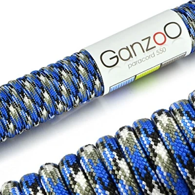 Abbildung von Ganzoo Paracord 550 Seil, Nylon Polyester, 4mm, Typ 3, 30 Meter, 7 Kernstränge, Outdoor Schnur, Allzweck Hundehalsband, Hundeleine, Armband knüpfen, Camping, Survival blau weiß