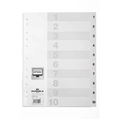 Abbildung von Durable Zahlenregister (A4, mit Deckblatt, geprägte Taben 1 10, PP Universallochung) 25 Stück, weiß, 616202