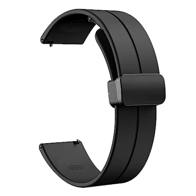 Abbildung von TiMOVO Universal 22mm Magnetisch Silikon Uhrenarmband, Schnellverschluss Uhrenarmbänder für Herren &amp; Damen, Hautfreundlich Weich Sport Armband Ersatzband Breit Uhrenanstöße, Schwarz