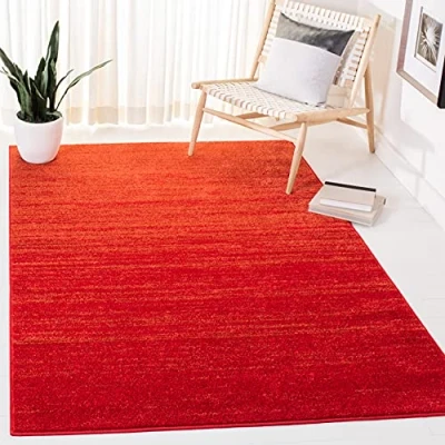 Abbildung von SAFAVIEH Modern Teppich für Wohnzimmer, Esszimmer, Schlafzimmer Adirondack Collection, Kurzer Flor, Rot und Grau, 91 X 152 cm