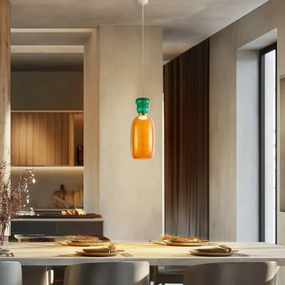 Abbildung von Lucande LED Hängelampe Fay, orange/dunkelgrün, Glas, Ø 15 cm