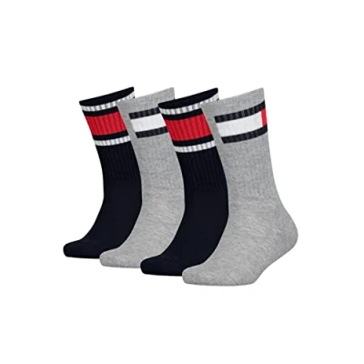 Abbildung von Tommy Hilfiger KIDS FLAG 4 PACK Unisex Socken für Kinder, Größe: 39 42, Middle grey melange/navy