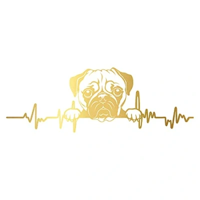 Abbildung von Finest Folia Aufkleber Herzschlag Tiere Breite 27cm Lifeline Heartbeat Deko Sticker Selbstklebend für Auto Kühlschrank Laptop Autoaufkleber K150 (Gold, 21 Mops)