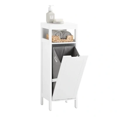 Abbildung von SoBuy Wäscheschrank BZR122 Badschrank mit Wäschesack Wäschesammler Wäschekorb Wäschetruhe Weiß