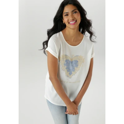 Abbildung von Aniston SELECTED Shirtbluse teilweise mit glänzenden, goldfarbenen Folienprint NEUE KOLLEKTION