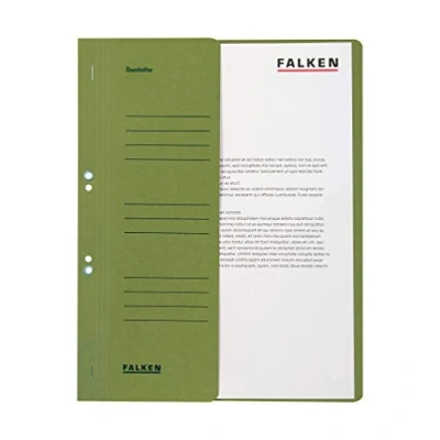 Abbildung von Original Falken 50er Pack Ösenhefter. Made in Germany. Aus Recycling Karton mit halbem Vorderdeckel und Behördenheftung für DIN A4 grün Hefter Sammelmappe Blauer Engel