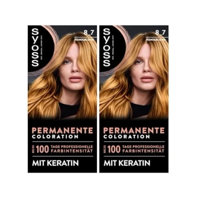 Abbildung von Syoss Color Coloration 8_7 Honigblond Stufe 3 (2 x 115 ml), permanente Haarfarbe für bis zu 10 Wochen Farbintensität und 70% weniger Haarbruch*