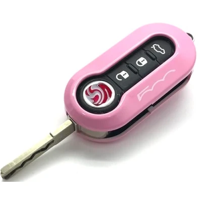 Abbildung von Nordecco Fiat 500 Schlüsselhülle passend für 500C 500L Abarth Grande Punto Brava Panda Stilo Linea 3 Tasten Schlüssel Flip (Pink)