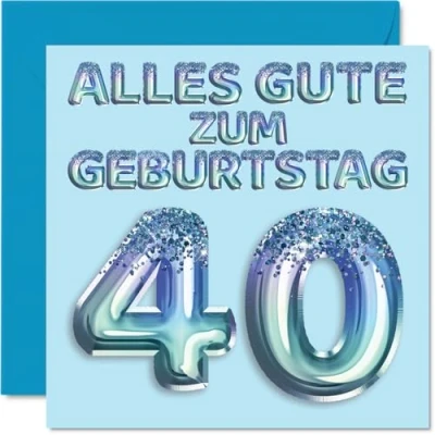 Abbildung von Stuff4 40. Geburtstagskarte für Männer Blau Glitzerballons Alles Gute zum Geburtstagskarten 40 Jährige Mann Papa Cousin Freund Bruder Onkel, 145mm Vierzig Vierzigster Geburtstag Grußkarten