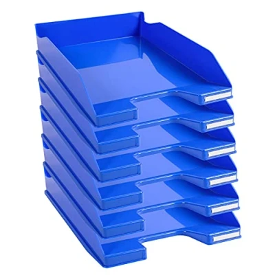 Abbildung von Exacompta 113279D 6er Pack Premium Briefablage Combo Midi DIN A4. Ideale Briefkörbe für Ihre Organisation. Robuste und stapelbare Ablagekörbe eisblau glossy
