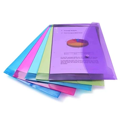 Abbildung von Rapesco 0688 Transparente Dokumentenmappe mit Druckknopf, A4+, Sortierte Farben, 5 Stück