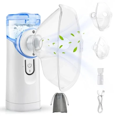 Abbildung von Inhalator,Inhalationsgerät tragbar Vernebler Set,Geräuscharmes Inhalator mit Mundstück,Inhalator für Kinder und Erwachsene,Inhalator Mundstück，USB wiederaufladbar