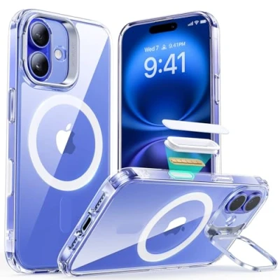 Abbildung von ESR für iPhone 16 Hülle,Kamerasteuerung, kompatibel mit MagSafe, Militärnorm Schutzhülle, integrierter Versteck Ständer Handy Case, Kratzfeste Rückseite, Classic Serie, Klar