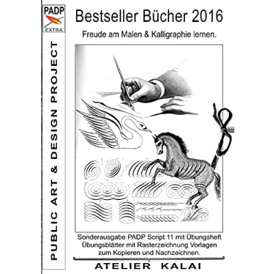 Abbildung von Bestseller Bücher 2016 Freude am Malen &amp; Kalligraphie lernen.: Sonderausgabe PADP Script 11 mit Übungsheft Übungsblätter Rasterzeichnung Vorlagen zum Kopieren und Nachzeichnen. (PADP EXTRA).