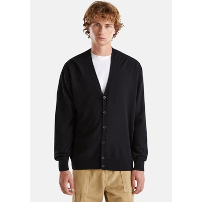 Abbildung von United Colors of Benetton FULL ZIP Relaxed FIT Plain WITH Chainstitch LOGO ON BACK NECK EDGE Strickjacke, Herren, Größe: Medium, Black