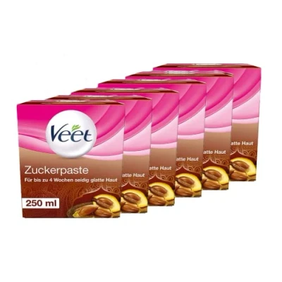 Abbildung von Sugaring Zuckerpaste zur Haarentfernung 6er Pack für spürbar glatte Haut bis zu 4 Wochen Veet 6x250ml