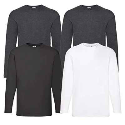 Abbildung von Fruit of the Loom 4 T Shirt Longsleeve M L XL XXL Langarm Verschiedene Farbsets auswählbar (2XL, 2D.Heather1Weiss1Schwarz)