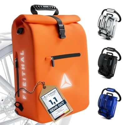 Abbildung von FREITHAL Fahrradtasche 3in1 aus recyceltem Gewebe [25L] Gepäckträger Umhängetasche &amp; Rucksack (Verwendbar als Gepäckträgertasche, Umhängetasche), Wasserdichte Reflektierende