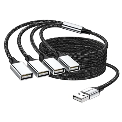 Abbildung von MOGOOD USB Splitter 4 in1 Kabel Hub zu Adapter mit Mehreren Steckdosen Buchse Multi Port Kabelkonverter Stromverlängerungs für PC/Auto/TV