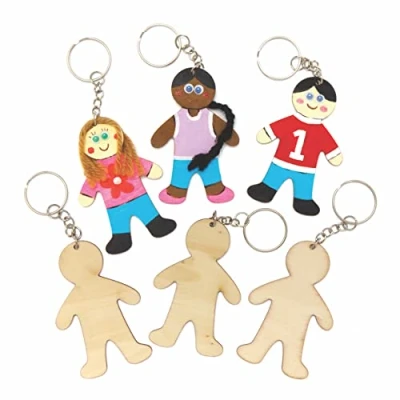 Abbildung von Baker Ross AX679 Schlüsselanhänger Sets, Figuren, Rohlinge aus Holz, Taschenbaumler, kreative Aktivitäten für Kinder, Kunst und Basteln, Projekte, 10 Stück