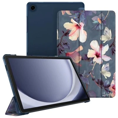 Abbildung von Fintie Hülle für Samsung Galaxy Tab A9 Plus 11 Zoll 2023, Ultradünn Schutzhülle mit Translucent Rückseite Cover Auto Schlaf/Wach Funktion Tablet A9+ SM X210/X216/X218, Hibiskus